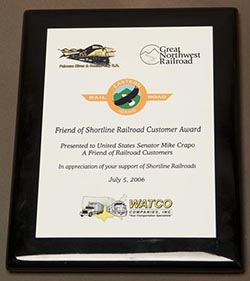 Friend of Shortline Railroad Customer Award