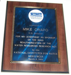Leadership Award Awarded - National Institutes for Water Resources 2001